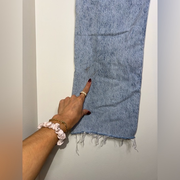 Zara Blue Denim Straight Leg Distressed High Rise Cropped Jeans - Picture 7 of 7